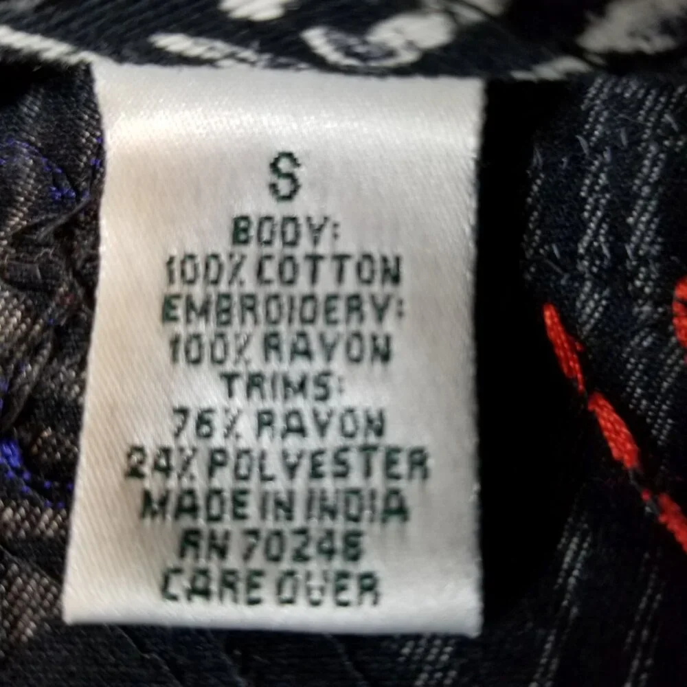 LAURA ASHLEY Ribbon Sequin Accents Leaf Design Denim Jacket Black Small ~ 4450 - Picture 7 of 8